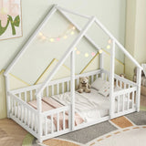 House Shaped Floor Bed - Safe Kids Twin Bed Frame with Guard Rail - Kids Twin Bed Frame - Hurbane Home