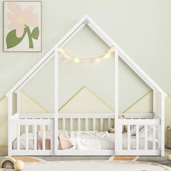 House Shaped Floor Bed - Safe Kids Twin Bed Frame with Guard Rail - Kids Twin Bed Frame - Hurbane Home