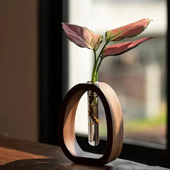 Hydroponic Vase – Walnut Solid Wood Mini Glass Decorative Planter - Hurbane Home