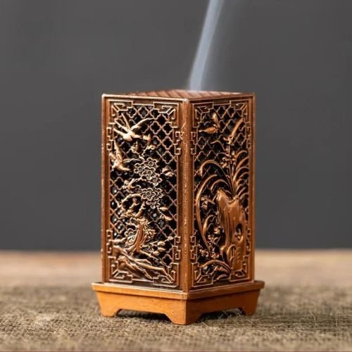 Incense Burner - Square Xiangyun Alloy Plum Blossom Aromatherapy Decor - Hurbane Home