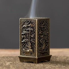 Incense Burner - Square Xiangyun Alloy Plum Blossom Aromatherapy Decor - Hurbane Home
