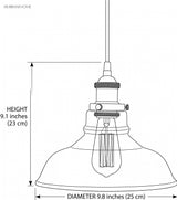 Dimension diagram of the dome shade, 9.8 inch diameter and 9.1 inch height