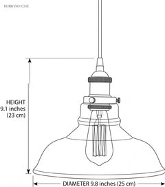 Dimension diagram of the dome shade, 9.8 inch diameter and 9.1 inch height