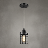 Industrial pendant light with black iron cage main view