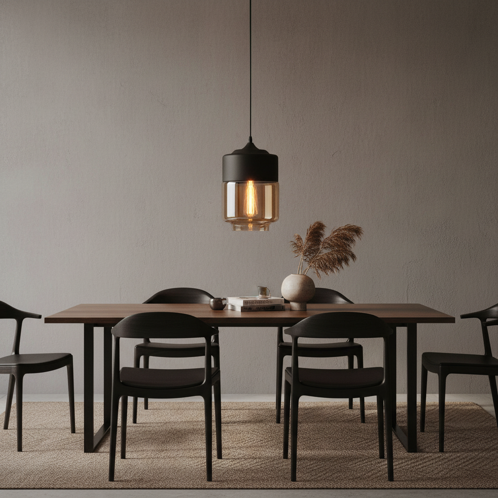 Industrial Glass Pendant Light Black Metal Cap for Kitchen Islands