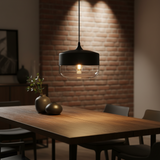 Industrial Glass Pendant Light Black Metal Cap for Kitchen Islands