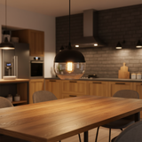Industrial Glass Pendant Light Black Metal Cap for Kitchen Islands
