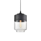 Clear glass lantern shade with a black cap shown on white