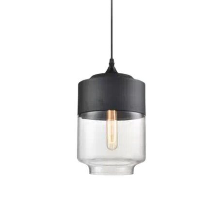 Clear glass lantern shade with a black cap shown on white