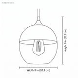 Line drawing of the globe pendant, height 9 in and width 8 in