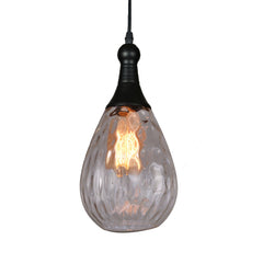 Black capped teardrop pendant with a clear dimpled glass shade