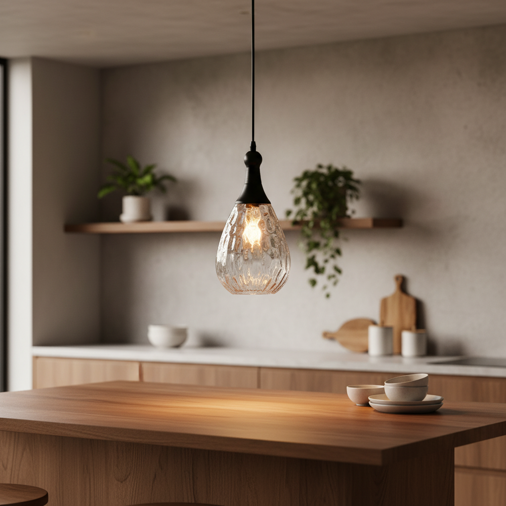 Industrial Teardrop Pendant Light with Textured Water Glass Shade
