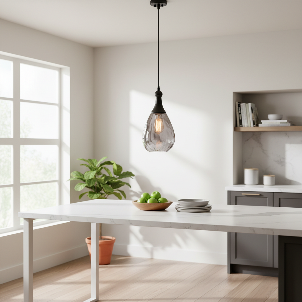 Industrial Teardrop Pendant Light with Textured Water Glass Shade