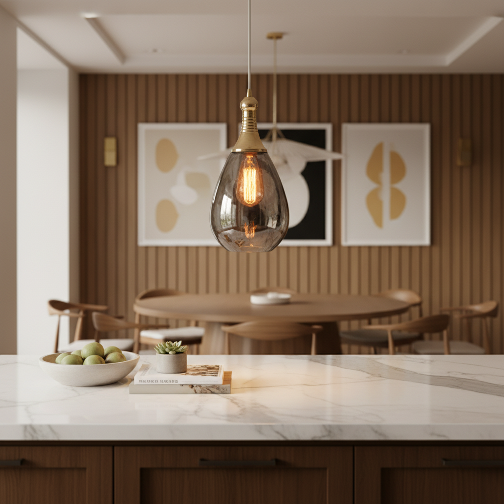 Industrial Teardrop Pendant Light with Textured Water Glass Shade