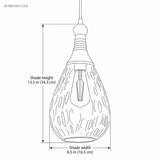 Line drawing of the pendant with shade height 13.5 in and width 6.5 in