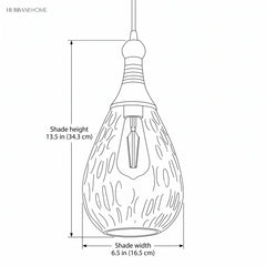 Line drawing of the pendant with shade height 13.5 in and width 6.5 in