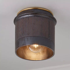 Industrial ribbed metal flush mount ceiling light alternative angle view 19