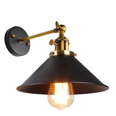Black cone shade sconce with an aged bronze socket and thumbscrews