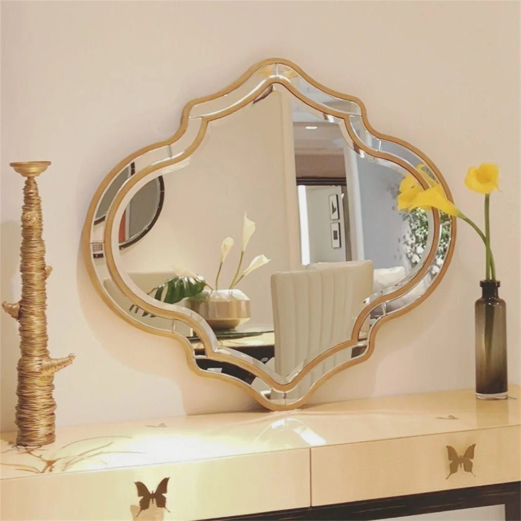 Irregular Shaped Wall Mirrors – Large Gold Rim Glass Frame Accent - Hurbane Home