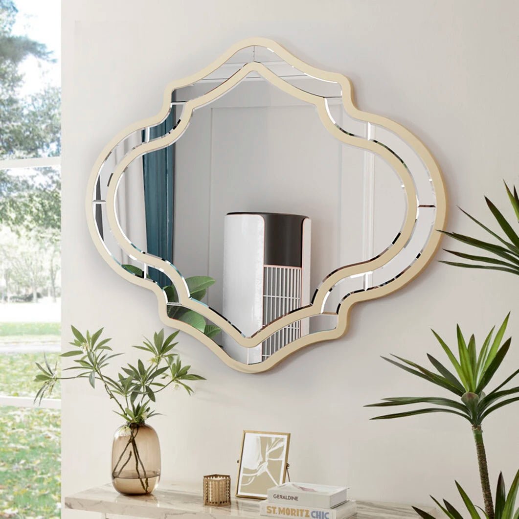 Irregular Shaped Wall Mirrors – Large Gold Rim Glass Frame Accent - Hurbane Home