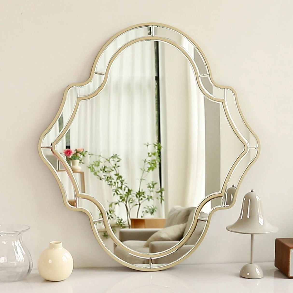 Irregular Shaped Wall Mirrors – Large Gold Rim Glass Frame Accent - Hurbane Home