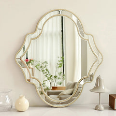 Irregular Shaped Wall Mirrors – Large Gold Rim Glass Frame Accent - Hurbane Home
