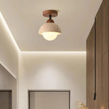 Japandi semi flush mount ceiling light with wood canopy