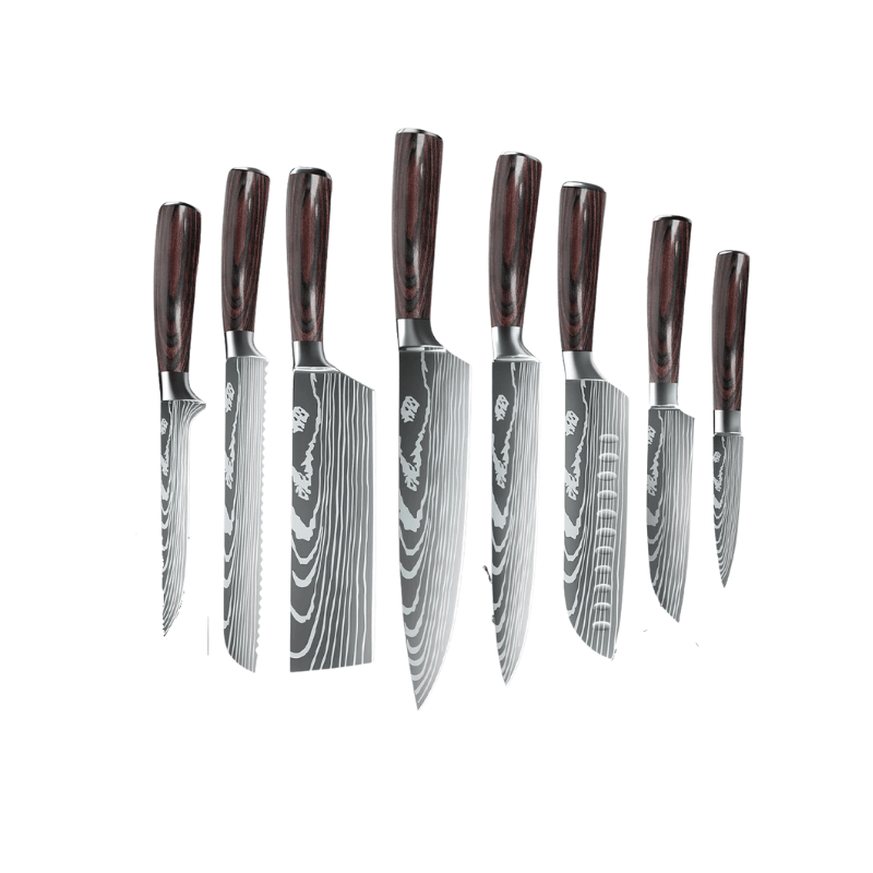 Japanese Knife Set – Damascus Pattern 8 - Piece Stainless Steel Kitchen Collection - Japanese Knife Set - Hurbane Home