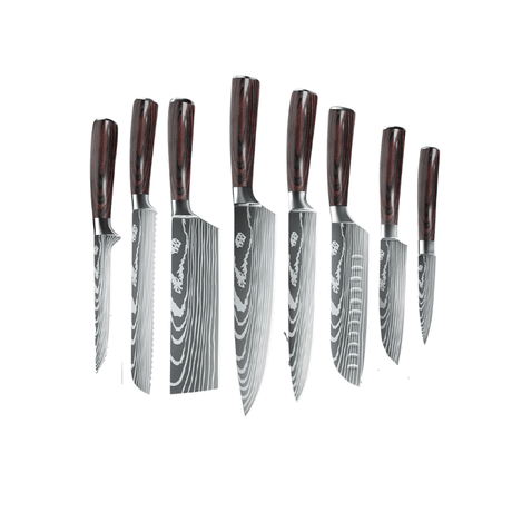Japanese Knife Set – Damascus Pattern 8 - Piece Stainless Steel Kitchen Collection - Japanese Knife Set - Hurbane Home