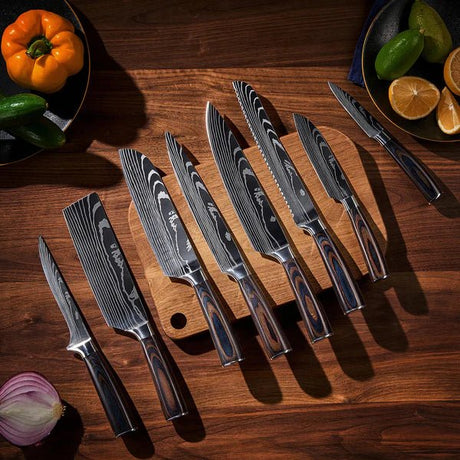 Japanese Knife Set – Damascus Pattern 8 - Piece Stainless Steel Kitchen Collection - Japanese Knife Set - Hurbane Home
