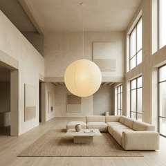 Paper lantern globe pendant, ceiling mounted with a metal armature, view 5