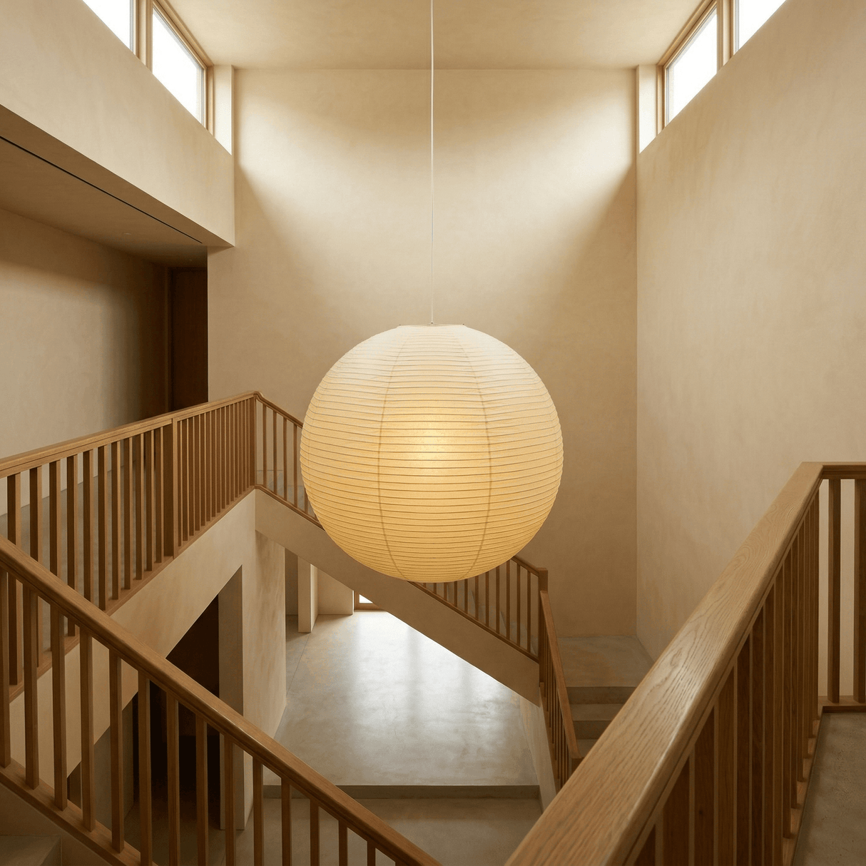 Washi paper sphere pendant shade in a Japanese minimalist style, view 6