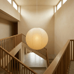 Washi paper sphere pendant shade in a Japanese minimalist style, view 6