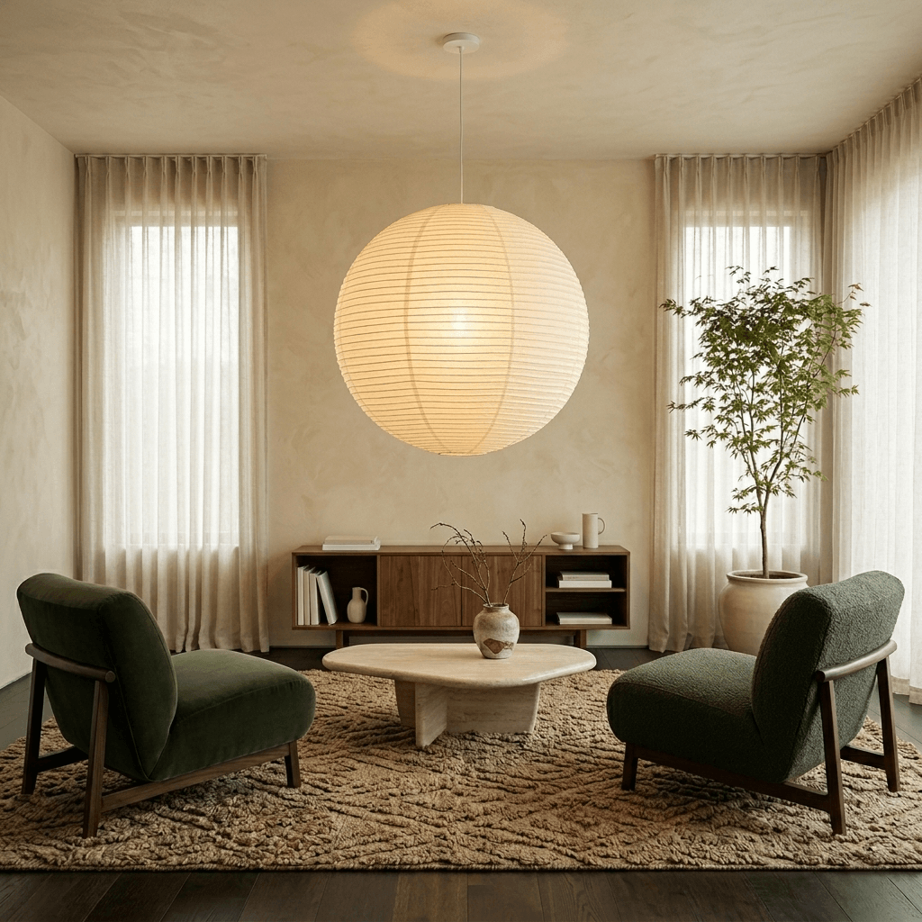 Japanese paper lantern pendant with a spherical washi paper shade, view 8
