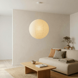 Spherical rice paper pendant light with a black suspension wire, view 10