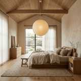 Ribbed washi paper globe pendant with a white suspension wire, view 15