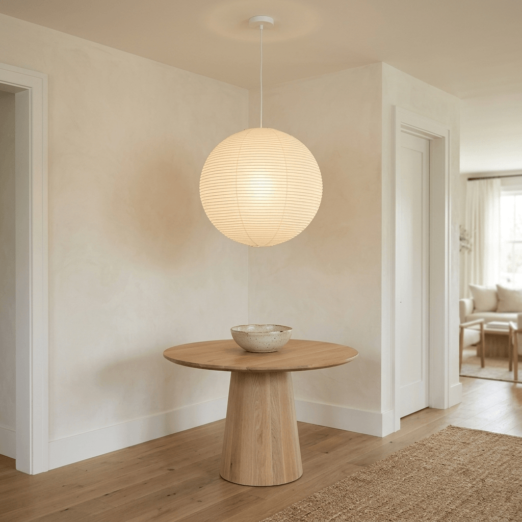 Washi paper globe pendant light on a fine metal frame, view 19