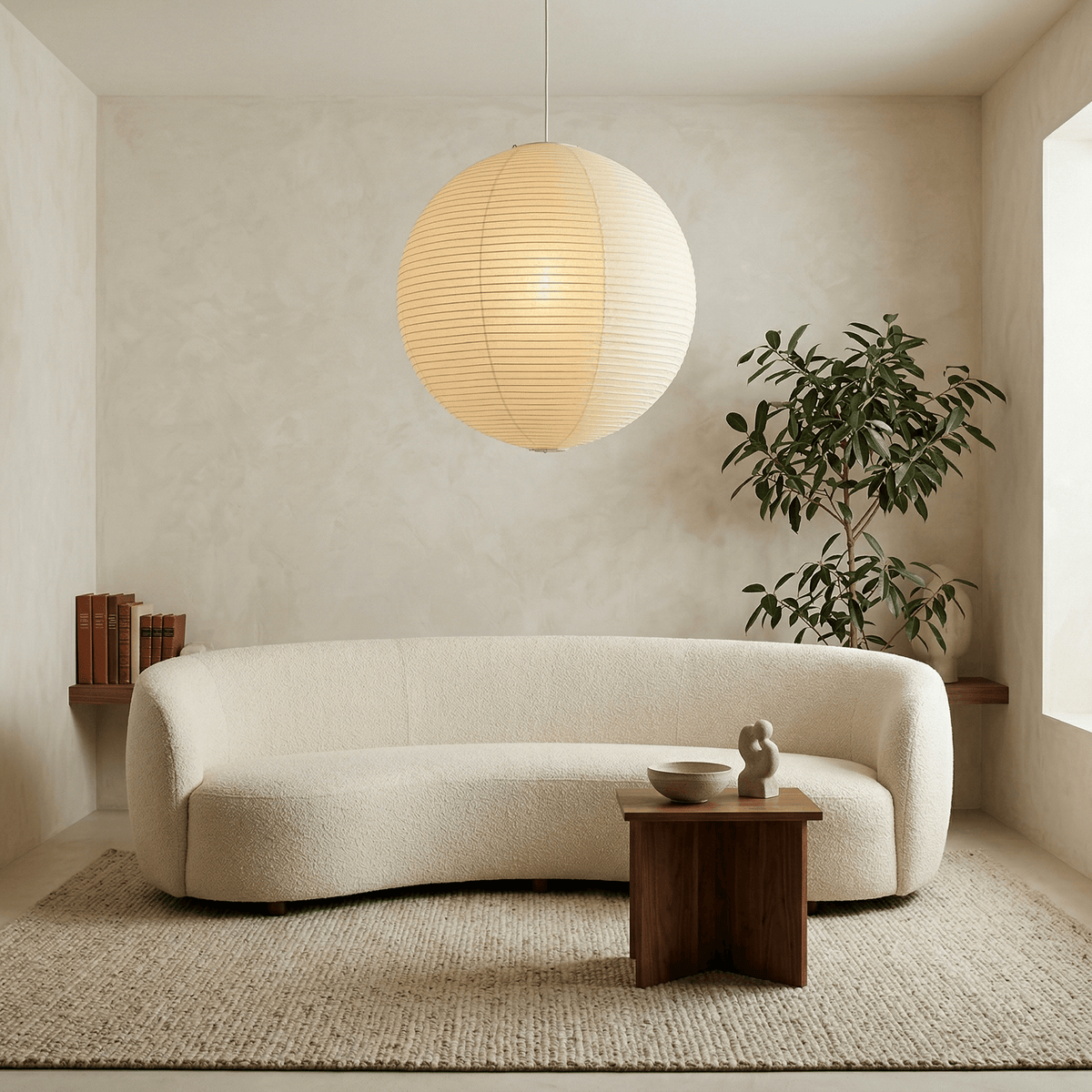 Japanese paper lantern pendant with a spherical washi paper shade, view 20