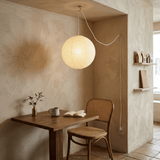 Ribbed washi paper globe pendant with a white suspension wire, view 21