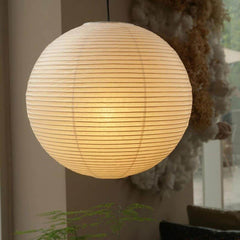 Paper lantern globe pendant, ceiling mounted with a metal armature, view 23
