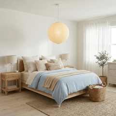 Washi paper sphere pendant shade in a Japanese minimalist style, view 30