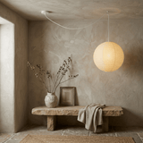 Washi paper globe pendant light on a fine metal frame, view 31