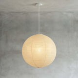 Ribbed washi paper globe pendant with a white suspension wire, view 33