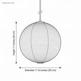 Line drawing of globe pendant, 11 inch height by 11.8 inch diameter