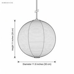 Line drawing of globe pendant, 11 inch height by 11.8 inch diameter