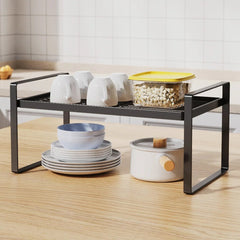 Kitchen Countertop Shelf Organizer - Space - Saving Adjustable Bamboo Rack for Kitchens - Kitchen Countertop Shelf - Hurbane Home