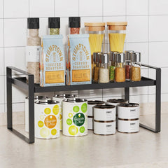 Kitchen Countertop Shelf Organizer - Space - Saving Adjustable Bamboo Rack for Kitchens - Kitchen Countertop Shelf - Hurbane Home