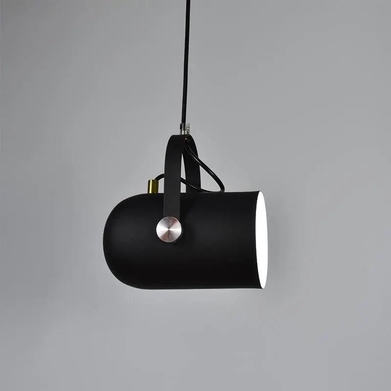 Black angled pendant with its metal strap and adjusting knob