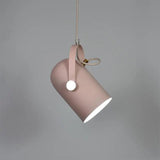 Pink pendant angled steeply showing its white inner shade
