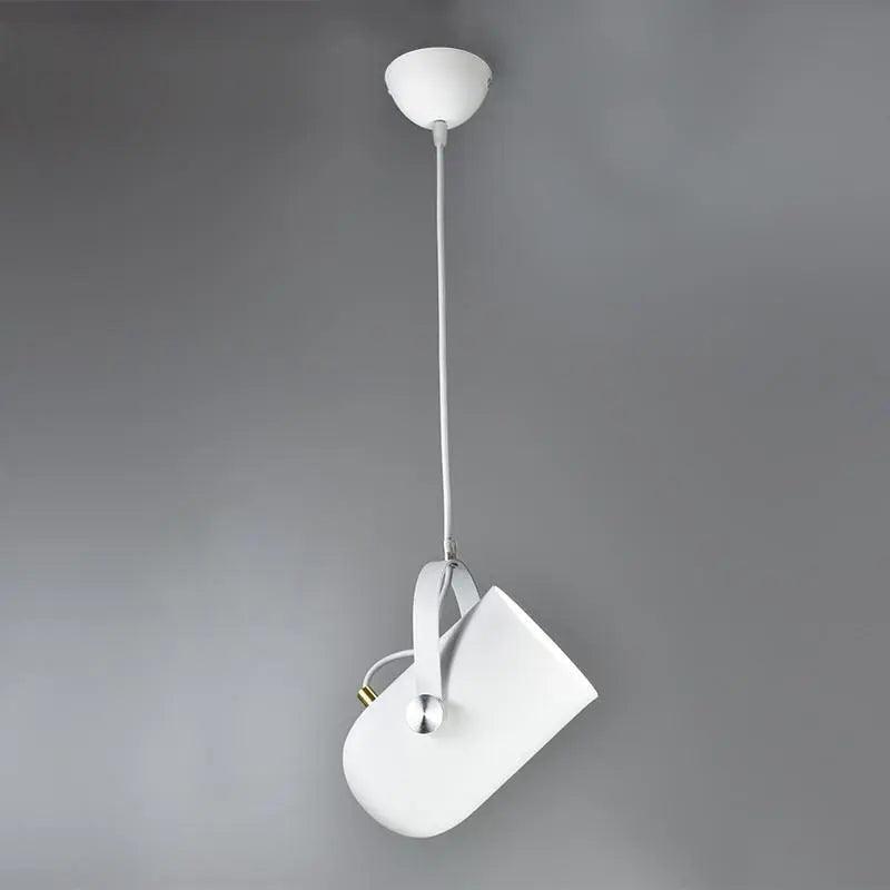 White spot pendant hanging straight from a white ceiling rose